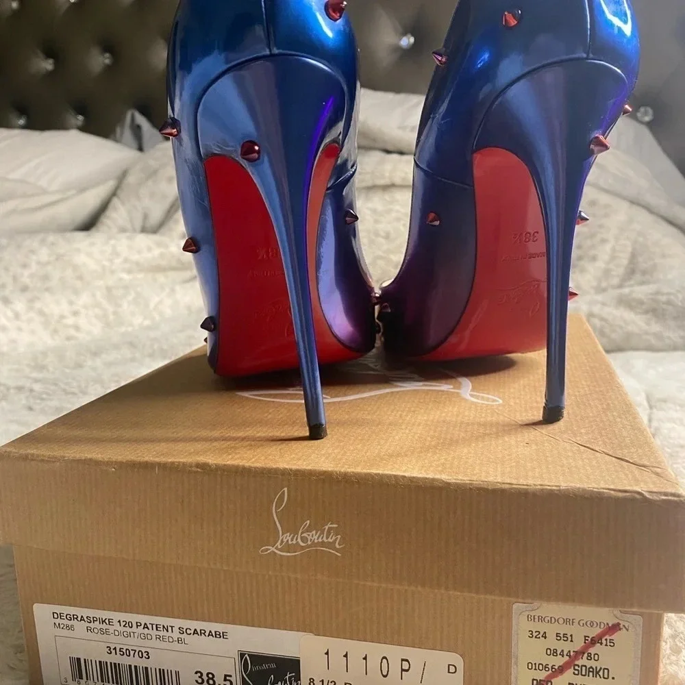 CHRISTIAN LOUBOUTIN Patent Scarabe Degraspike 120 Pumps Rose Digitale Size 38.5 - Picture 11 of 12